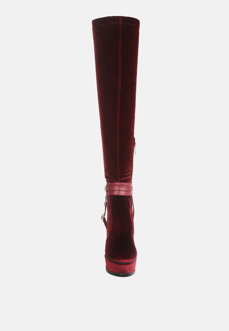 BISON Burgundy High Platform Heeled Long Boots - Image 3
