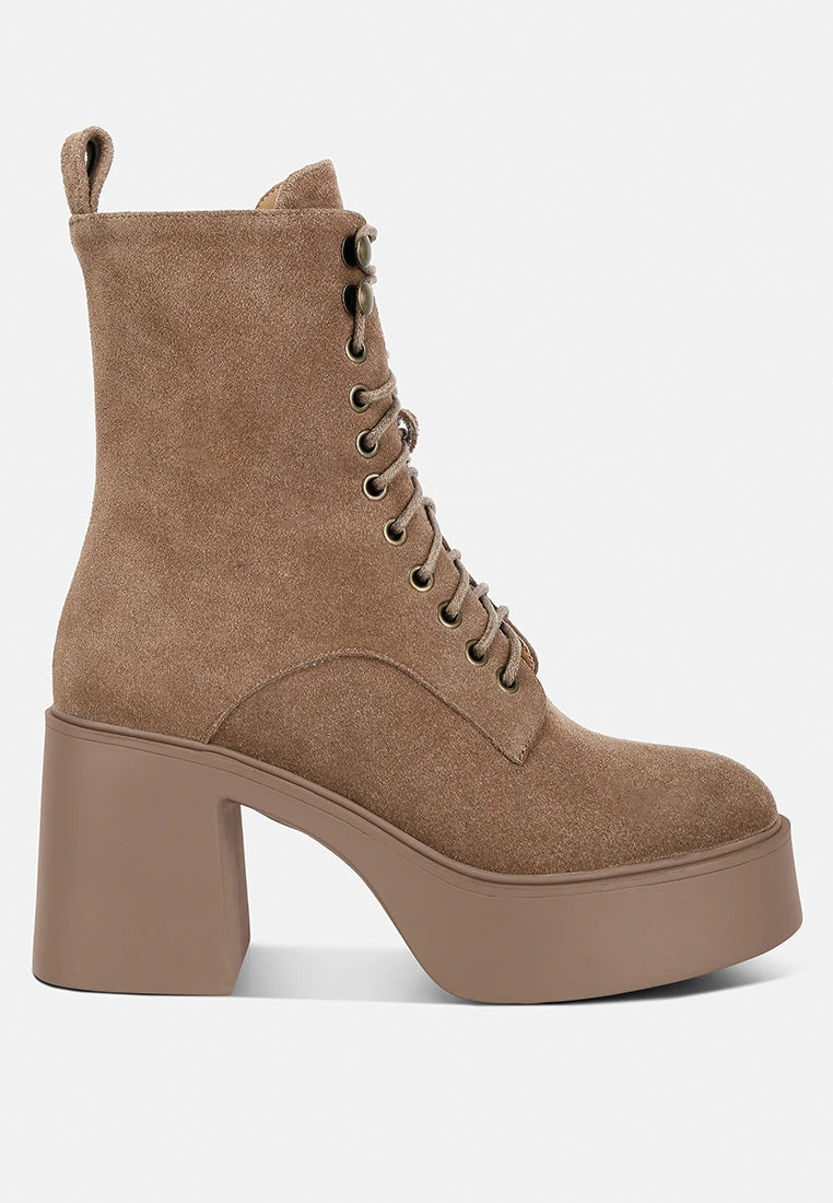 Carmac High Ankle Platform Boots In Tan - Image 2