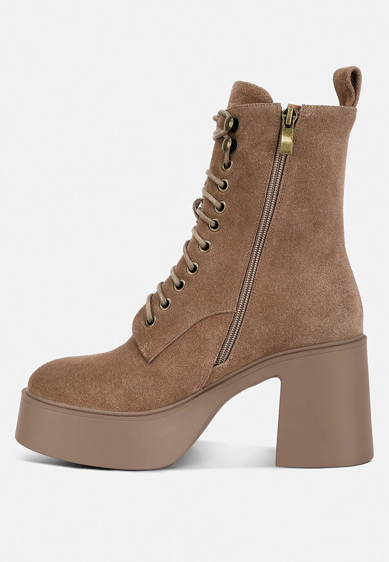 Carmac High Ankle Platform Boots In Tan - Image 4