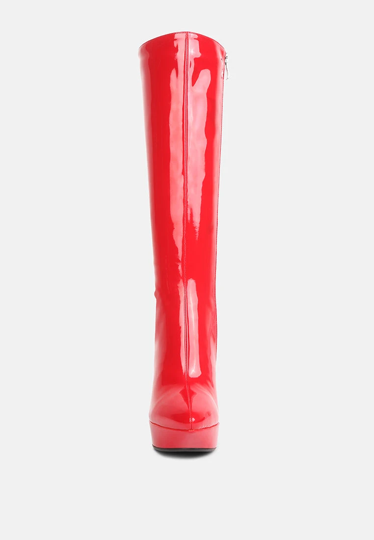 CHATTON Red Patent Stiletto High Heeled Calf Boots - Image 3
