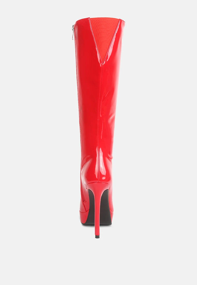 CHATTON Red Patent Stiletto High Heeled Calf Boots - Image 5