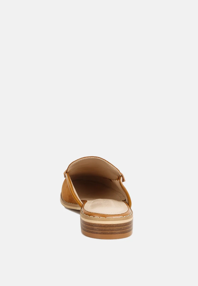 EDMANDA Tassle Detail Leather Mules In Light Tan - Image 5