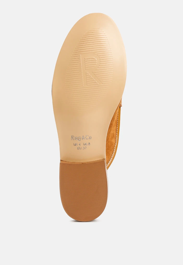 EDMANDA Tassle Detail Leather Mules In Light Tan - Image 7