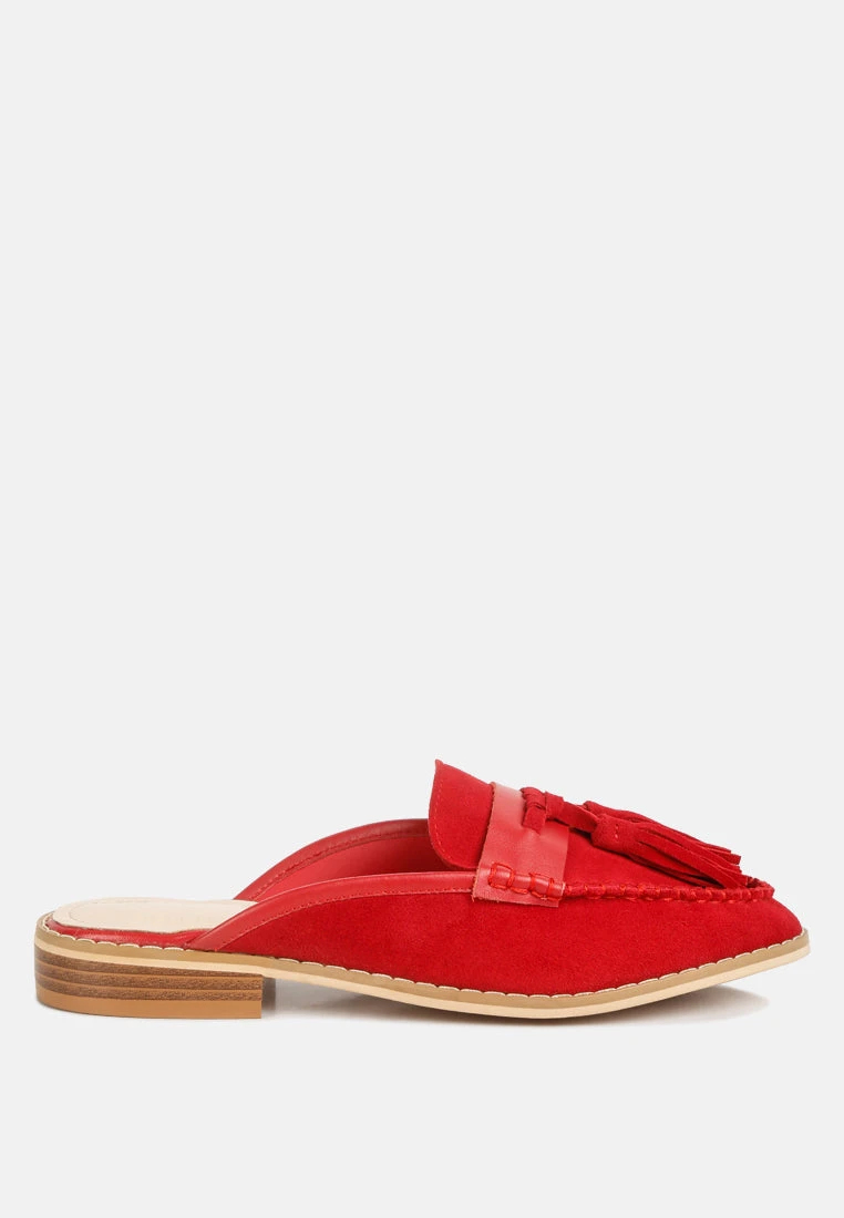 EDMANDA Tassle Detail Leather Mules In Red - Image 2