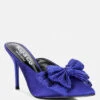 ELISDA Blue Embellished Bow High Heel Mules