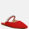 GEODE Pearl Embellished Slip On Mules In Red