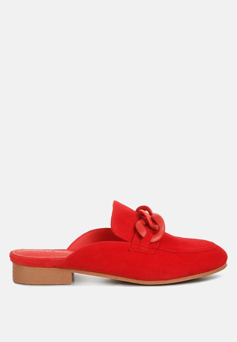 KRIZIA Chunky Chain Suede Slip On Mules In Red - Image 2