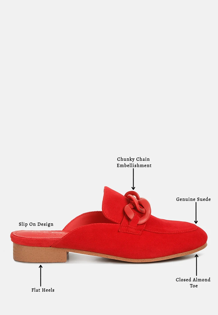 KRIZIA Chunky Chain Suede Slip On Mules In Red - Image 8