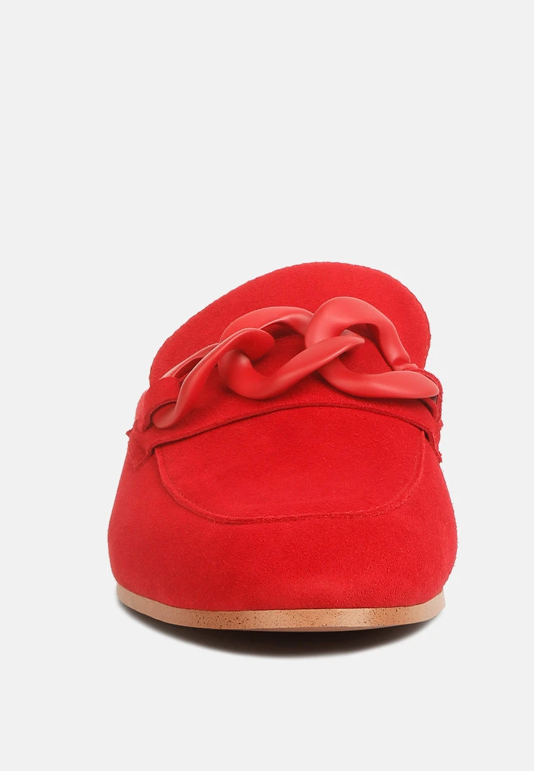 KRIZIA Chunky Chain Suede Slip On Mules In Red - Image 3