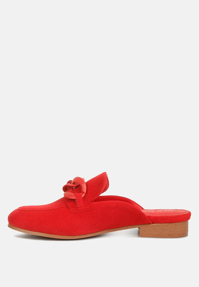 KRIZIA Chunky Chain Suede Slip On Mules In Red - Image 4