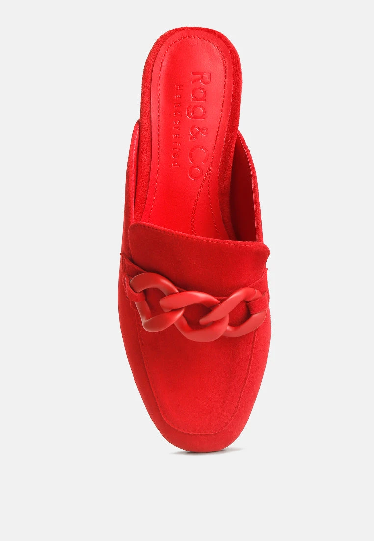 KRIZIA Chunky Chain Suede Slip On Mules In Red - Image 6
