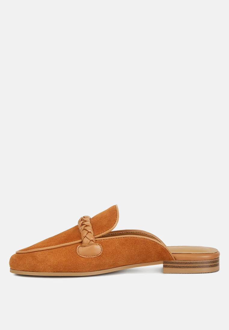 Lavinia Suede Leather Braided Detail Mules In Tan - Image 4