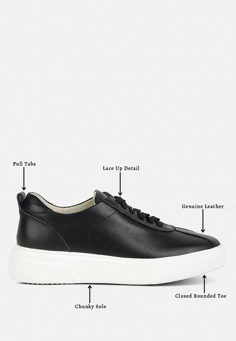 MAGULL Solid Lace Up Leather Sneakers In Black - Image 8
