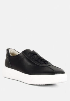 MAGULL Solid Lace Up Leather Sneakers In Black