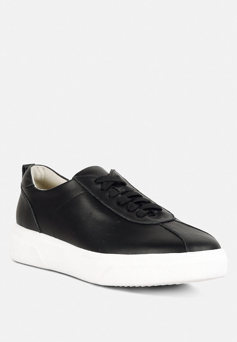 MAGULL Solid Lace Up Leather Sneakers In Black