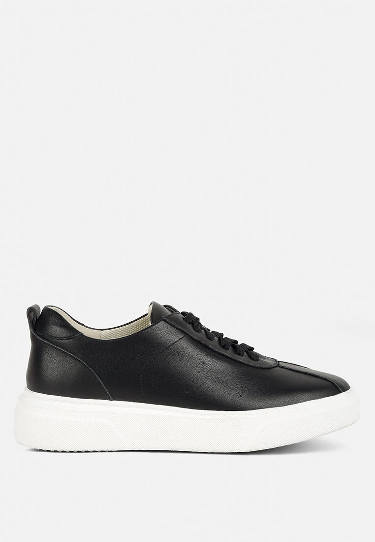 MAGULL Solid Lace Up Leather Sneakers In Black - Image 2