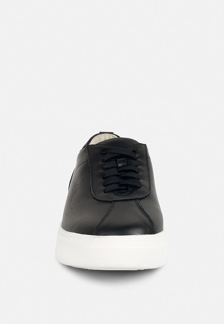 MAGULL Solid Lace Up Leather Sneakers In Black - Image 3