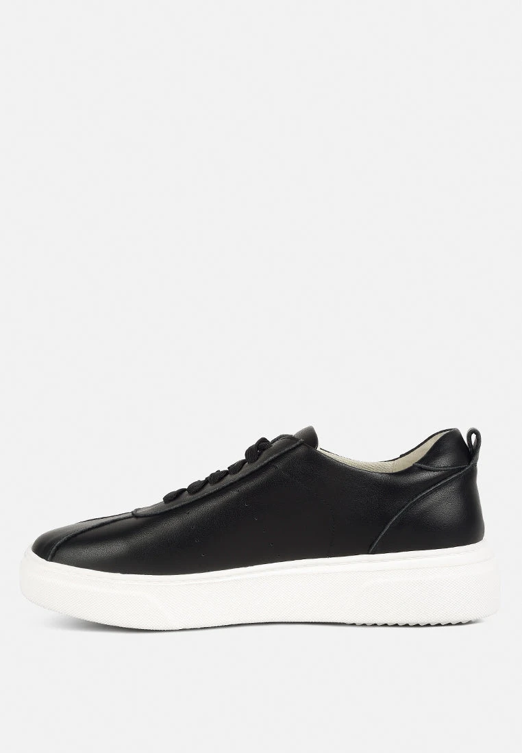 MAGULL Solid Lace Up Leather Sneakers In Black - Image 4