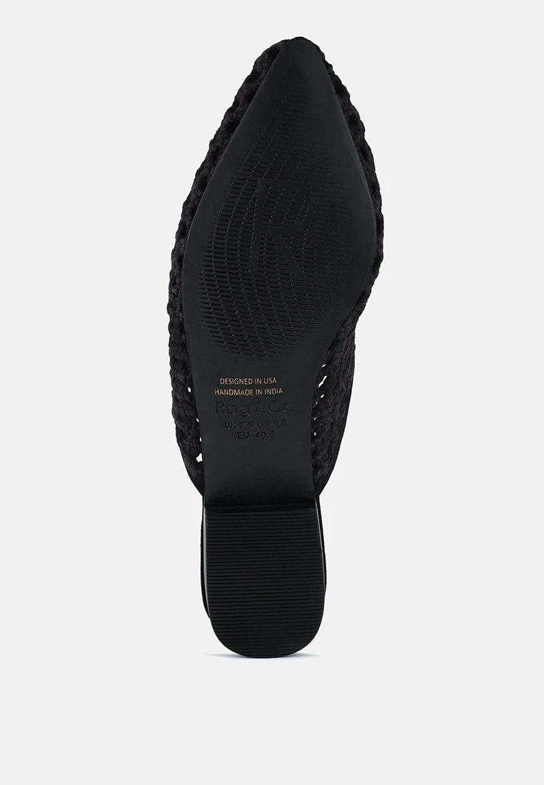 MIRIAM Black Woven Metallic Tassel Flat Mules - Image 7