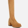 MORPIN Tan Stretch Suede Calf Boots