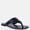 OROFERR Black Soft Leather Luxury Thong Flats