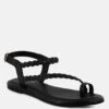 STALLONE Black Braided Flat Sandals